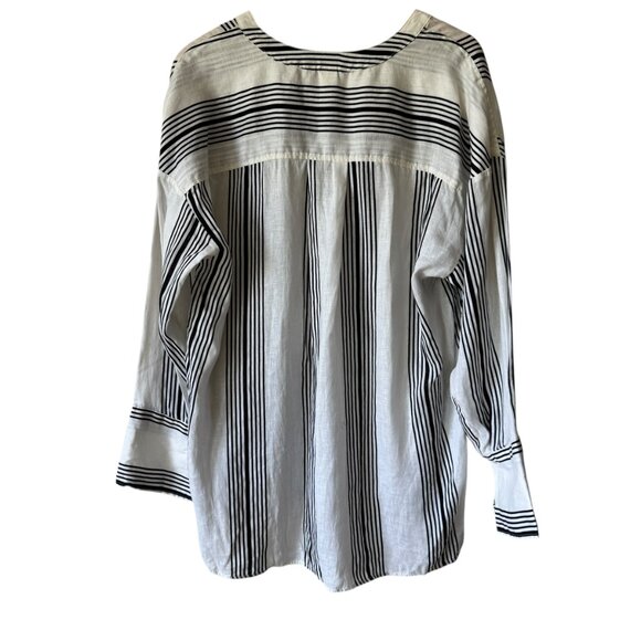 H&M Linen Popover Shirt Tunic Oversized Band Collar Dropped Shoulders Wide Cuffs - Picture 2 of 16